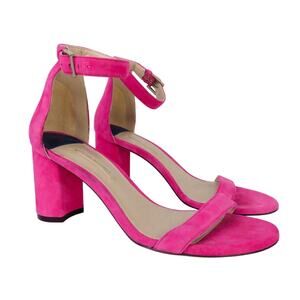 Stuart Weitzman Nearly Nude Suede Sandal Heels 7.5 Peonia Fuchsia Hot Pink